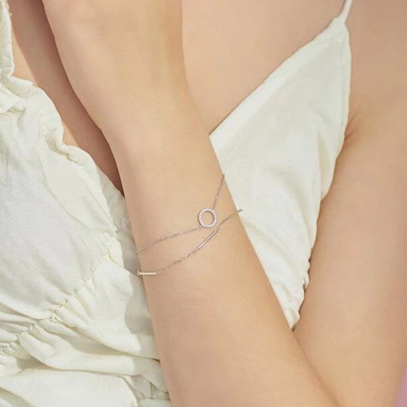 925 Sterling Silver Diamond Circle Bar Bracelet - Picture 6 of 8